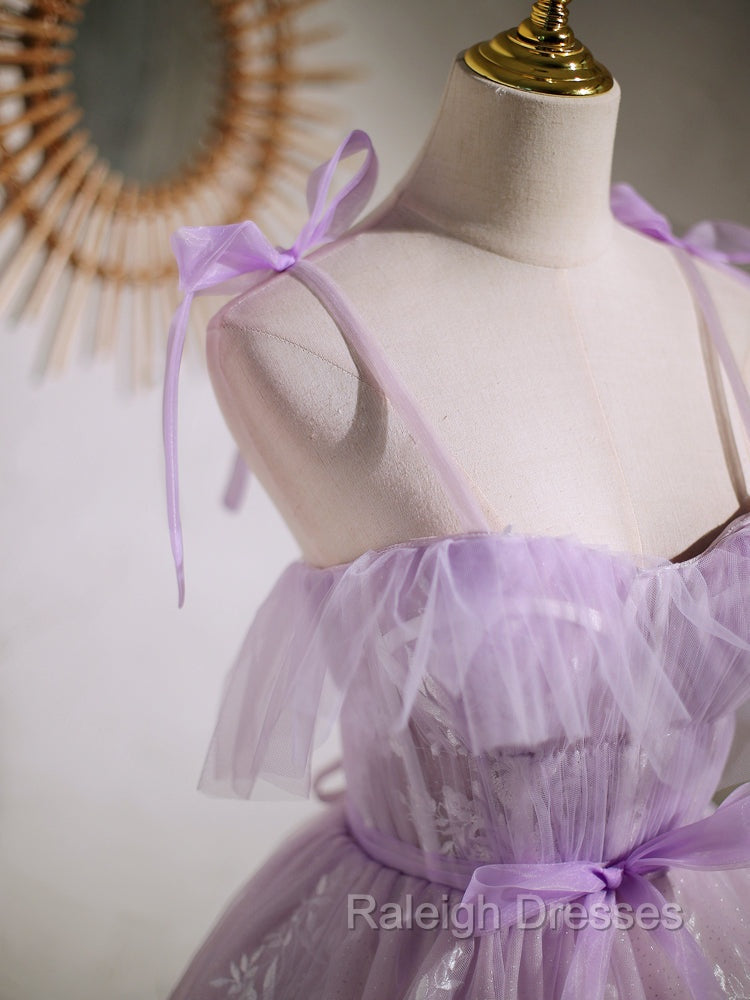 Aline Lace Short Purple Prom Dress,  Puffy Purple Homecoming Dress