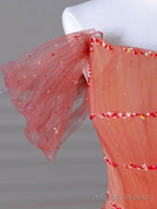 Aline Off Shoulder Long Prom Dresses, Red Formal Graduation Dress With Beading Sequin