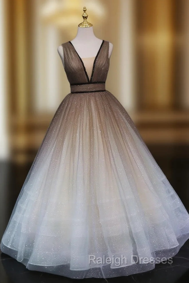 Aline V Neck Tulle Long Prom Dress Tulle Long Formal Graduation Dresses Main image