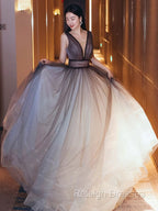 Aline V Neck Tulle Prom Dresses Long Tulle Long Prom Graduation Dress