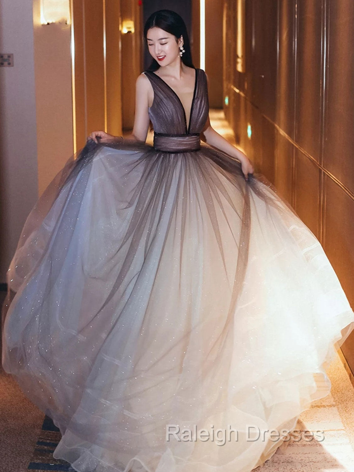 Aline V Neck Tulle Prom Dresses Long Tulle Long Prom Graduation Dress