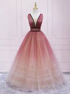 Aline V Neck Tulle Long Prom Dress Tulle Long Formal Graduation Dresses
