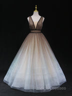 Aline V Neck Tulle Long Prom Dress Tulle Long Formal Graduation Dresses