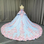 Amazing 3D Floral Lace Flower Satin Wedding Dress Sweetheart Ball Gown