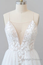 Amazing Long A Line Chapel Train Appliques Tulle Backless Wedding Dresses