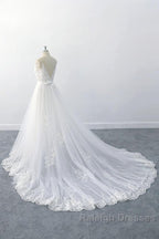 Amazing Long A Line V Neck Ruffle Appliques Tulle Wedding Dresses