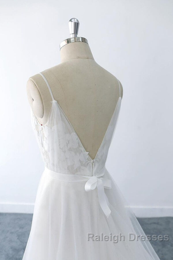 Amazing Long A Line V Neck Ruffle Appliques Tulle Wedding Dresses