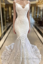 Amazing Long Mermaid Appliques Tulle Backless Wedding Dress
