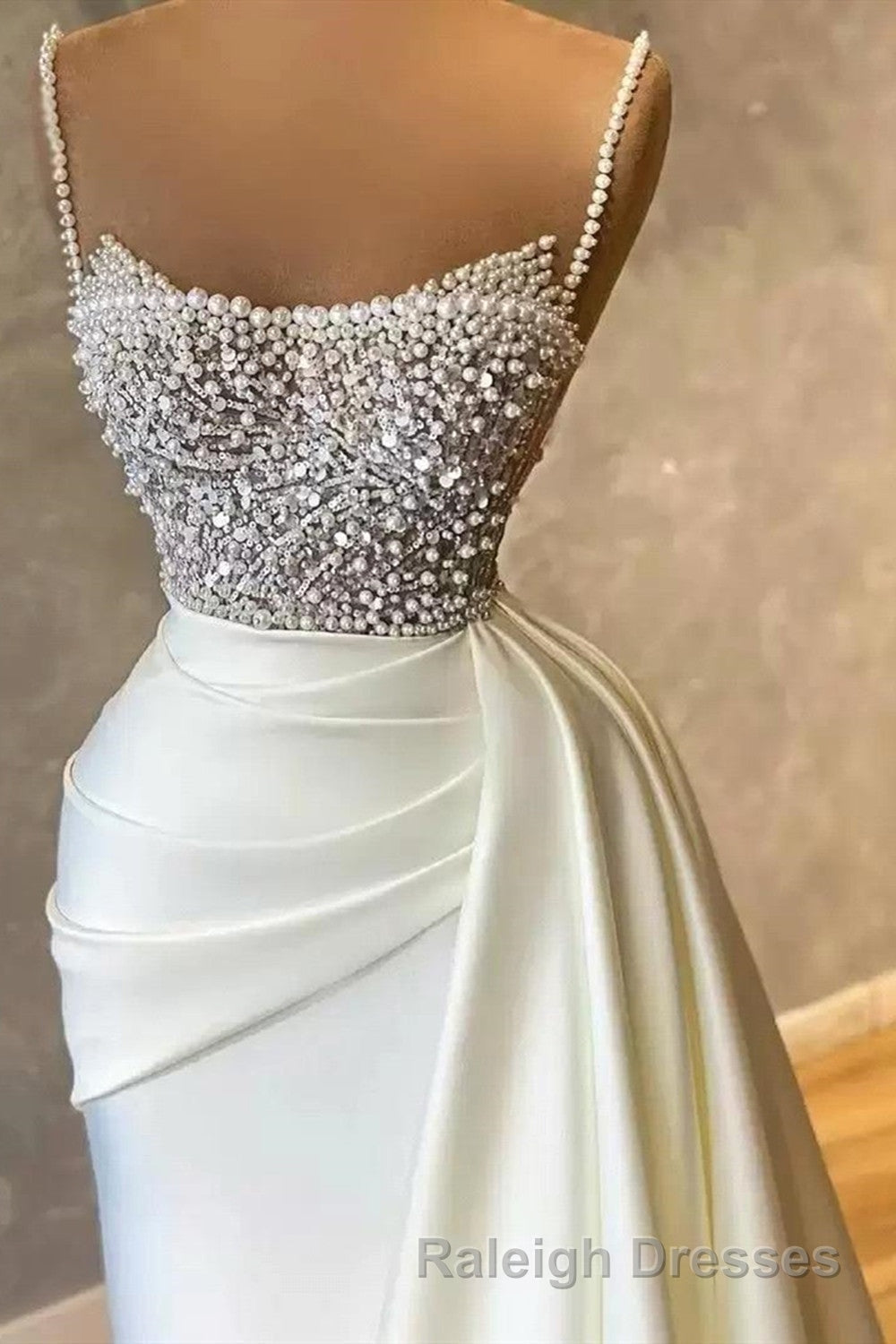 Amazing Long Mermaid Strapless Sequins Pearls Satin Prom Dress Secondary image