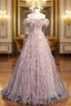 Amazing Pink Tulle Off the Shoulder Beading Prom Dress