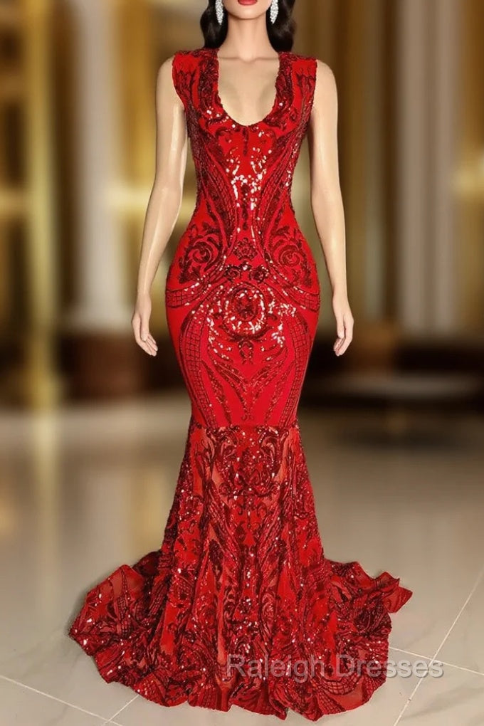 Amazing Sequins Mermaid Prom Dresses Sleeveless V-Neck Online Main image