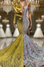 Amazing V Neck One Shoulder Long Sleeve Long Mermaid Prom Dresses