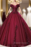 An Extra 40% Off Storewide Burgundy Ball Gown Tulle Appliques Off the Shoulder Quinceanera Dress