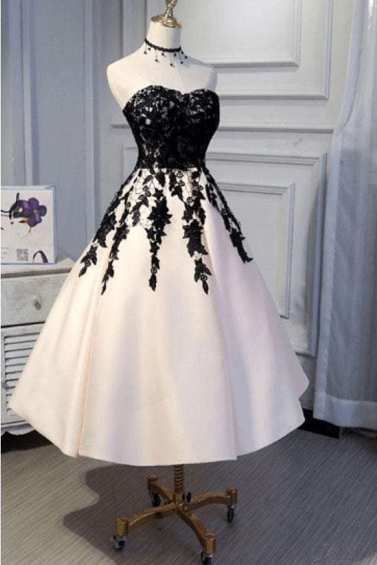 Ankle Length Strapless Formal Prom with Black Lace A Line Princess Homecoming Dress Secondary image