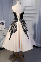 Ankle Length Strapless Formal Prom with Black Lace A Line Princess Homecoming Dress