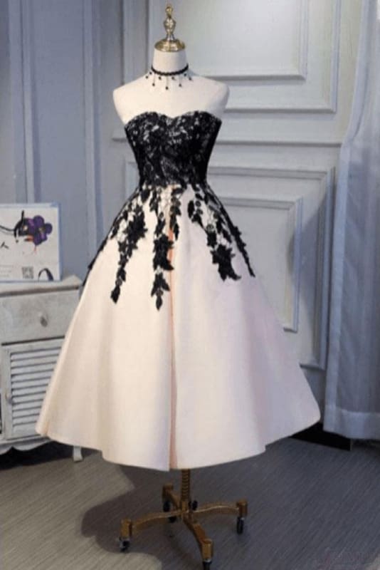 Ankle Length Strapless Formal Prom with Black Lace A Line Princess Homecoming Dress Main image