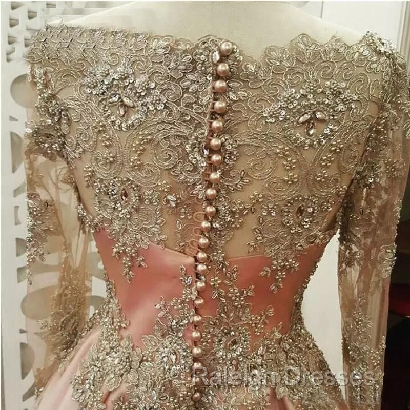 Applique Crystal Jewel Side slit Longsleeves Chic Prom Dress with Charming Beads Secondary image