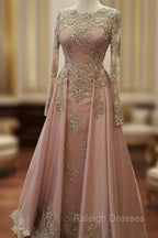 Applique Crystal Jewel Side slit Longsleeves Chic Prom Dress with Charming Beads