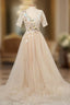 Appliques Tulle Lace Light Champagne Long Prom Dress