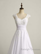 Appliques V Neck Lace-Up Chiffon Wedding Dress