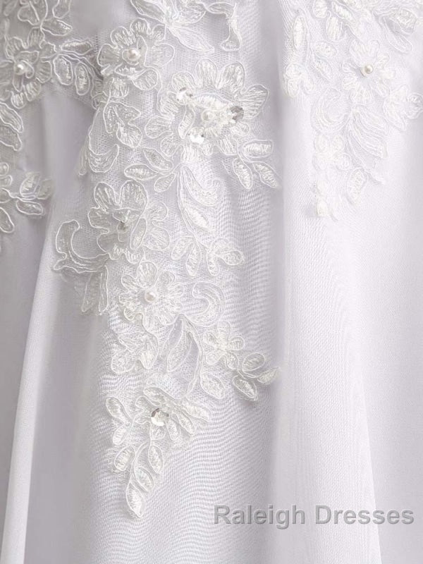 Appliques V Neck Lace-Up Chiffon Wedding Dress