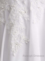 Appliques V-Neck Lace-Up Chiffon Wedding Dresses