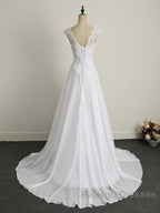 Appliques V Neck Lace-Up Chiffon Wedding Dress