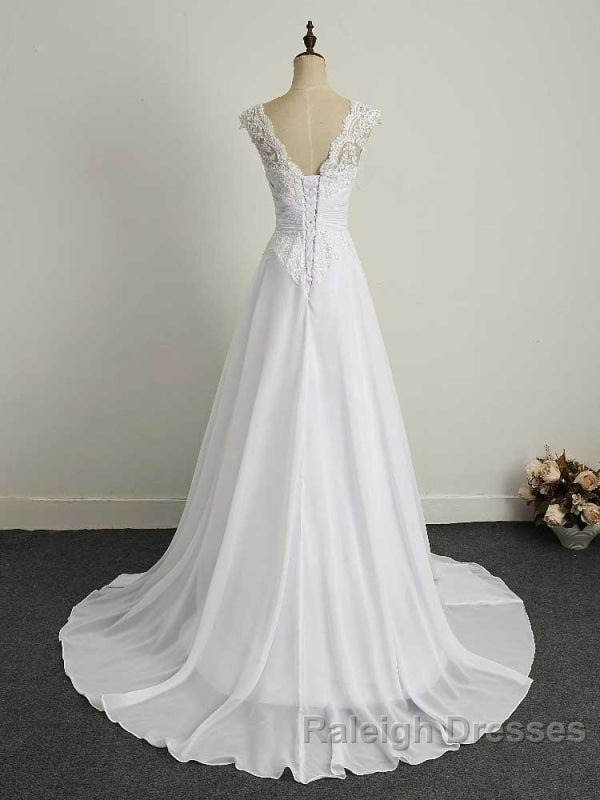 Appliques V Neck Lace-Up Chiffon Wedding Dress