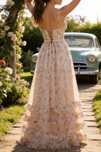 Apricot A Line Print Prom Dress with Slit