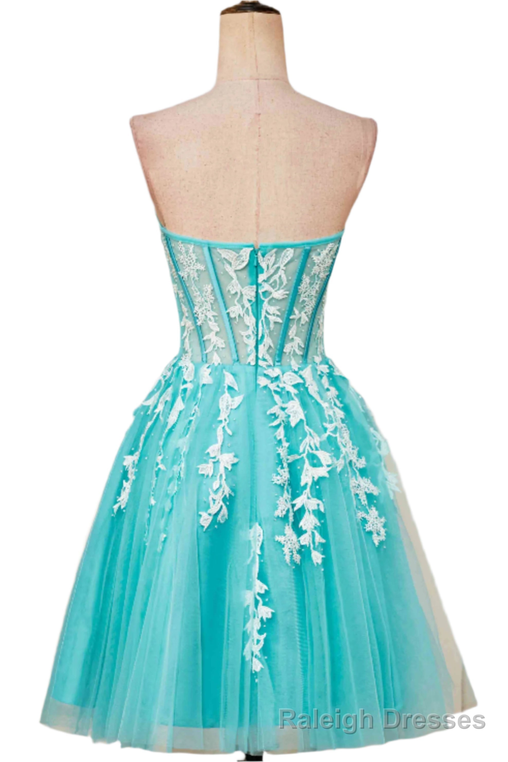Aqua Blue Strapless A Line Short Homecoming Dress with Appliques
