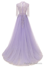 Arabic Purple Elegant A Line Beaded Tassel Luxury Dubai Evening Dresses Gowns For Women