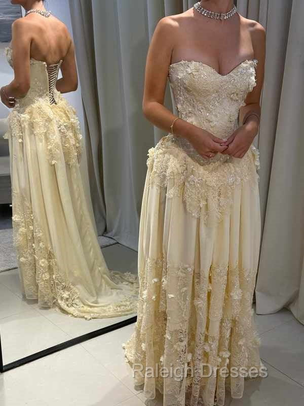 Aristocratic A-line Sweetheart Appliques Lace Sweep Train Chiffon Corset Prom Dress Secondary image