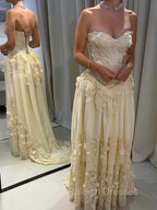 Aristocratic A-line Sweetheart Appliques Lace Sweep Train Chiffon Corset Prom Dress