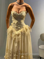 Aristocratic A-line Sweetheart Appliques Lace Sweep Train Chiffon Corset Prom Dress