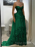 Aristocratic A-line Sweetheart Appliques Lace Sweep Train Chiffon Corset Prom Dress