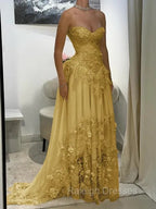 Aristocratic A-line Sweetheart Appliques Lace Sweep Train Chiffon Corset Prom Dress