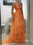 Aristocratic A-line Sweetheart Appliques Lace Sweep Train Chiffon Corset Prom Dress