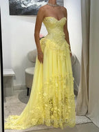 Aristocratic A-line Sweetheart Appliques Lace Sweep Train Chiffon Corset Prom Dress