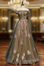 Army Green Tulle Off the Shoulder Prom Dress