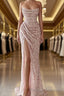 Pink Sheath Sequin Prom Dresses Elegant Dress Formal Prom Floor Length Sleeveless Strapless Masquerade Dress