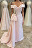 Pink Off-Shoulder Mermaid Satin Long Mother of Bride Dress