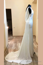 Asymmetrical Neck White Long Bridesmaid Dress With Slit