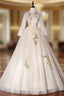 At Great Prices Champagne Ball Gown Tulle Appliques Long Sleeve Quinceanera Dress