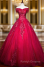 Available In Sizes 0-24 Burgundy Ball Gown Tulle Appliques Beading Quinceanera Dress