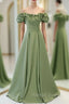 Avocado Green Satin Off the Shoulder Prom Dress