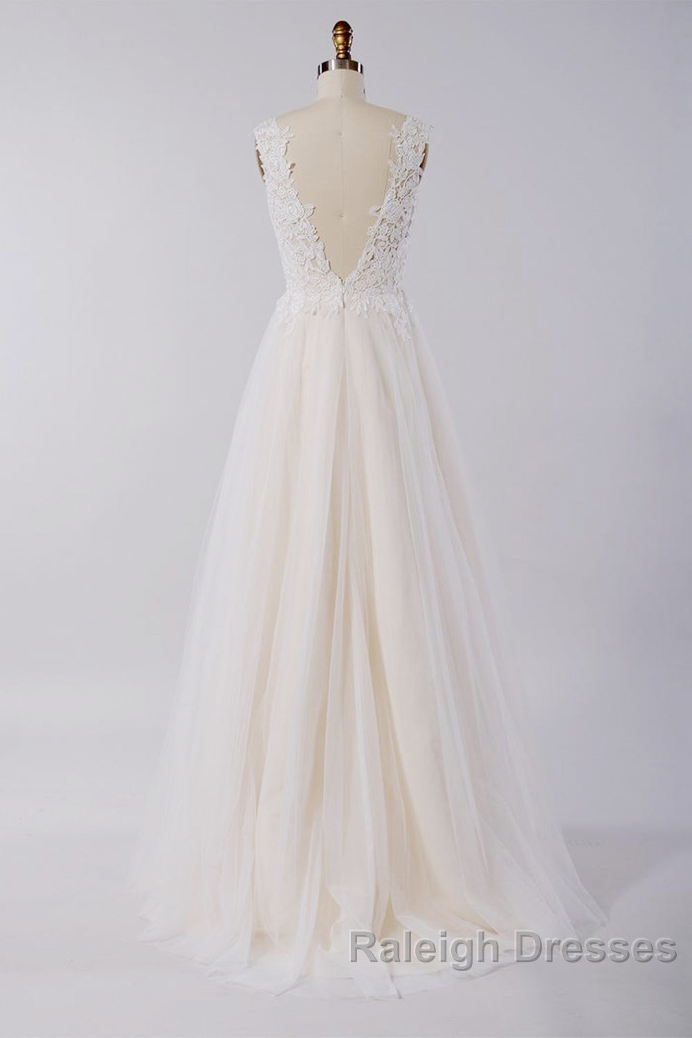 Awesome Long A-line Appliques Lace Tulle Open Back Wedding Dress Secondary image