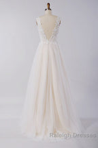 Awesome Long A Line Appliques Lace Tulle Open Back Wedding Dresses