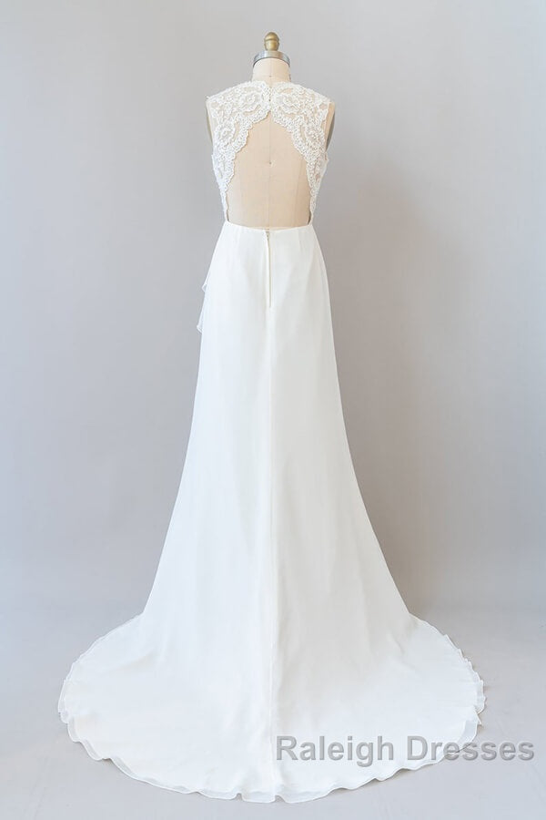 Awesome Long Sheath Lace Chiffon Backless Wedding Dresses Secondary image