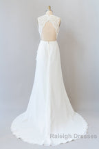 Awesome Long Sheath Lace Chiffon Backless Wedding Dresses