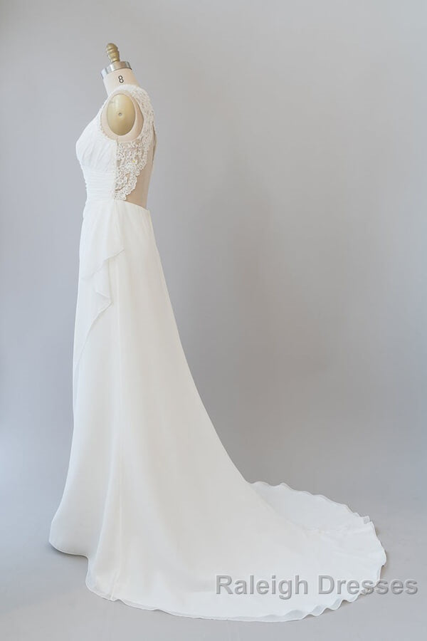 Awesome Long Sheath Lace Chiffon Backless Wedding Dresses